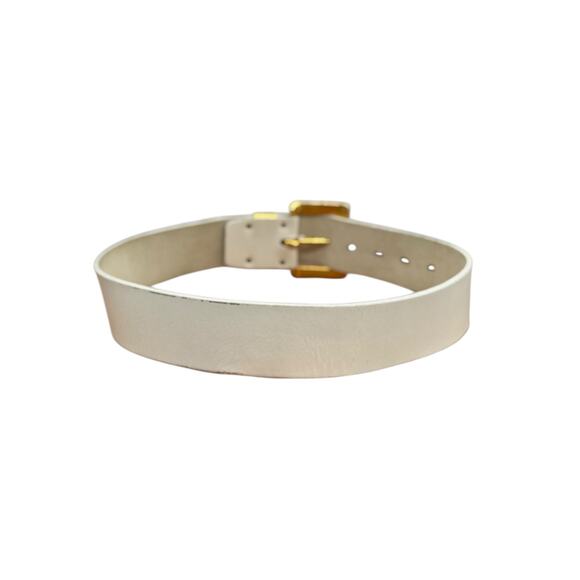 Garay Wide Leather Belt White Gold Vintage Womens SZ Small Minimalist Chic 60s